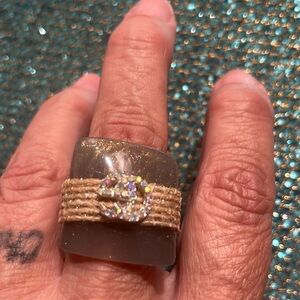 🔥Hot Lucite gray ring with gold swirls and handcrafted crystal..25%. Off today